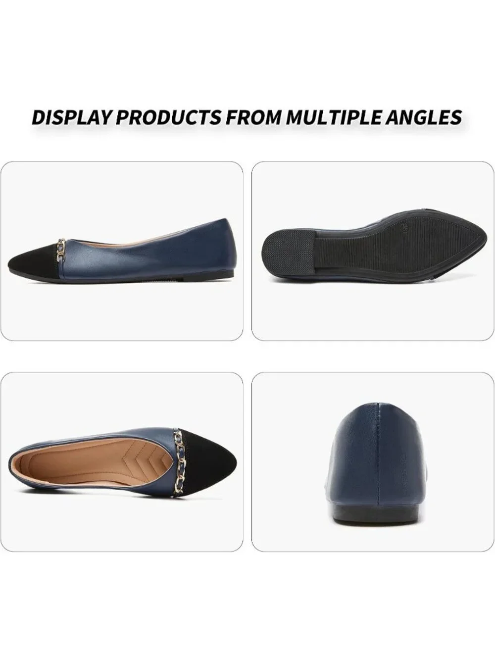 Women's Navy Crimping Faux Suede Ballet Flat Pointed Toe Comfortable Dress Shoes
